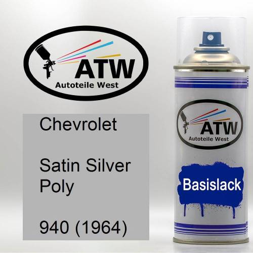 Chevrolet, Satin Silver Poly, 940 (1964): 400ml Sprühdose, von ATW Autoteile West.